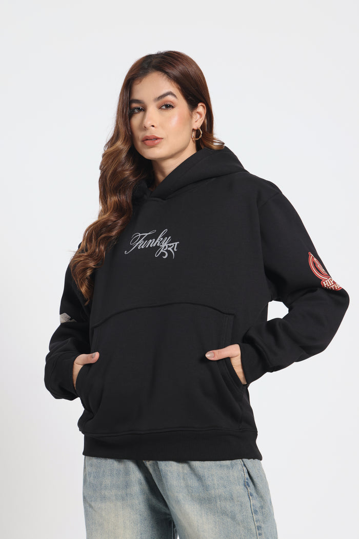 Karan Aujla Edition Glow in Dark Black Oversized kangaroo pocket hoodie