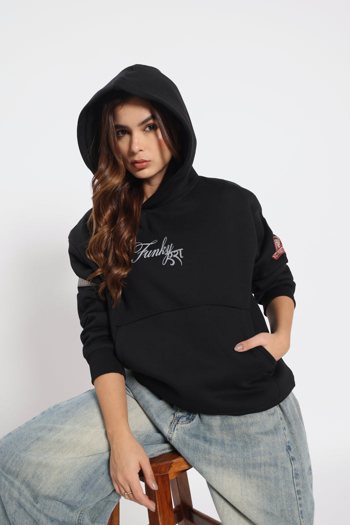 Karan Aujla Edition Glow in Dark Black Oversized kangaroo pocket hoodie