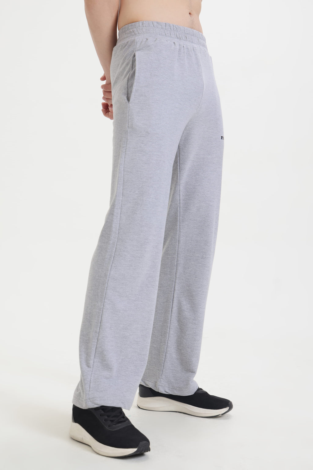 Grey Melange Wide-Leg Sweatpants