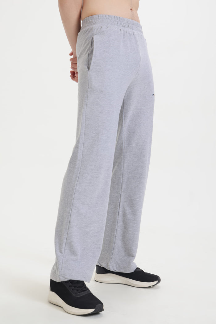 Grey Melange Wide-Leg Sweatpants