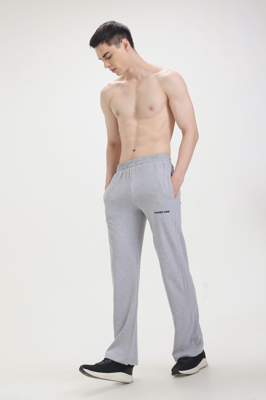 Grey Melange Wide-Leg Sweatpants