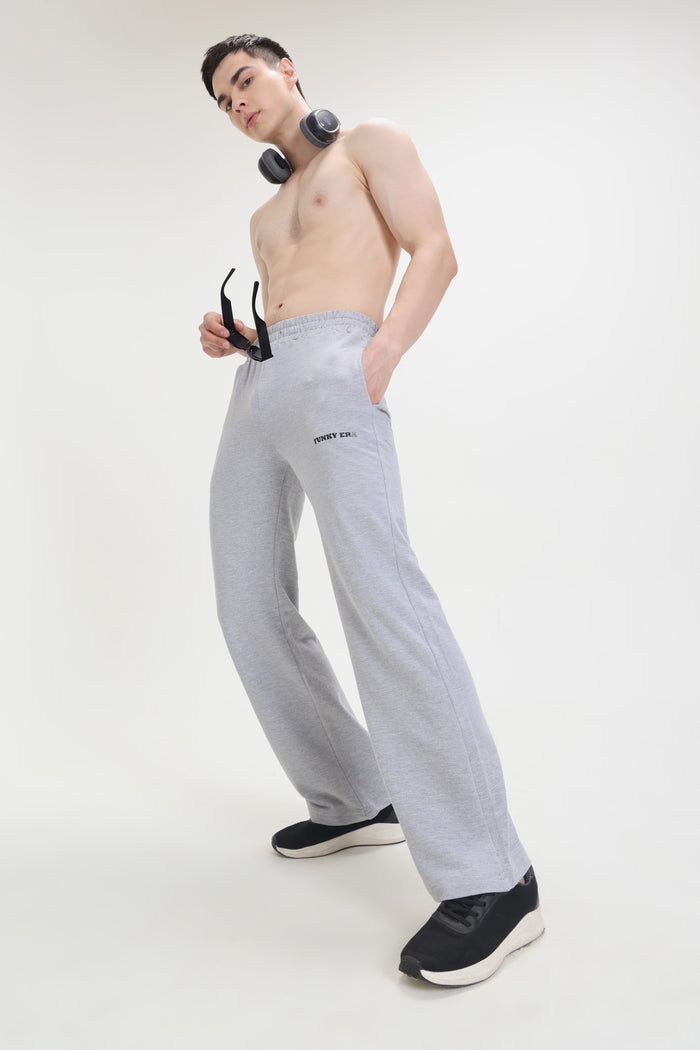 Grey Melange Wide-Leg Sweatpants