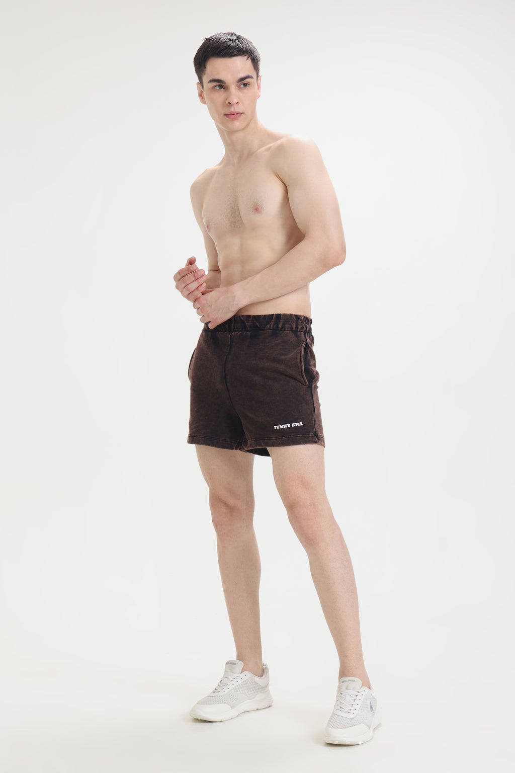 Dark brown acid wash shorts