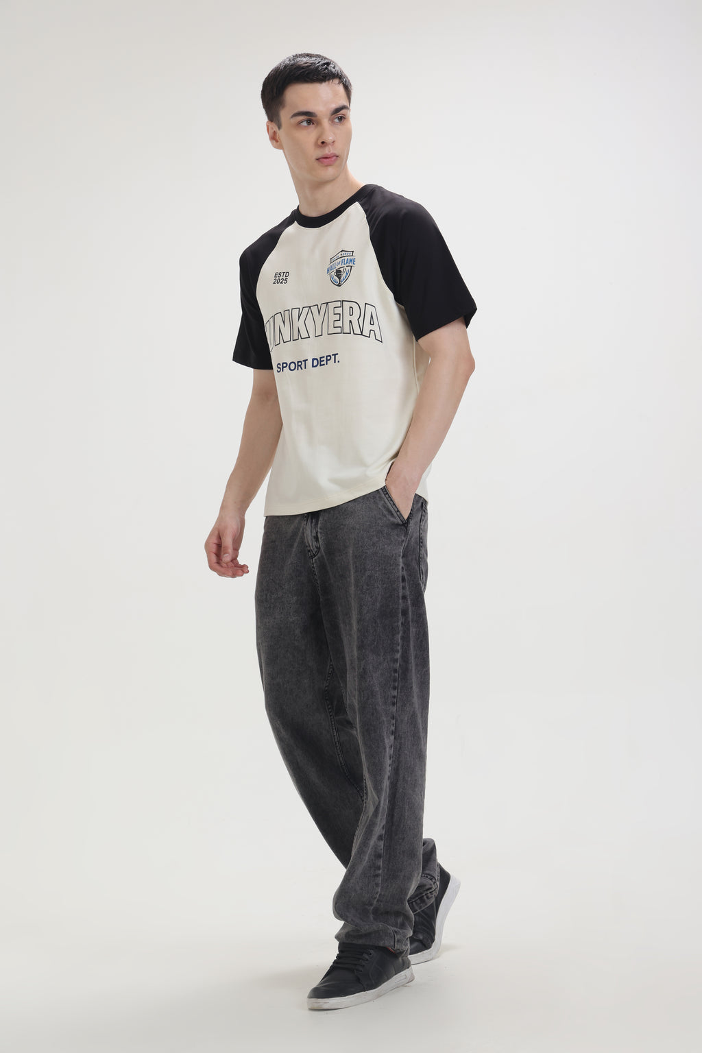 Sports Dept Black and Cream Raglan Oversized T-Shirt