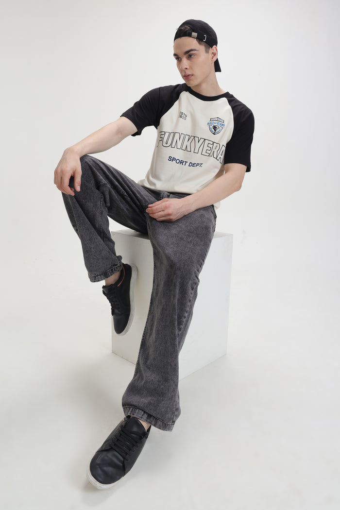 Sports Dept Black and Cream Raglan Oversized T-Shirt