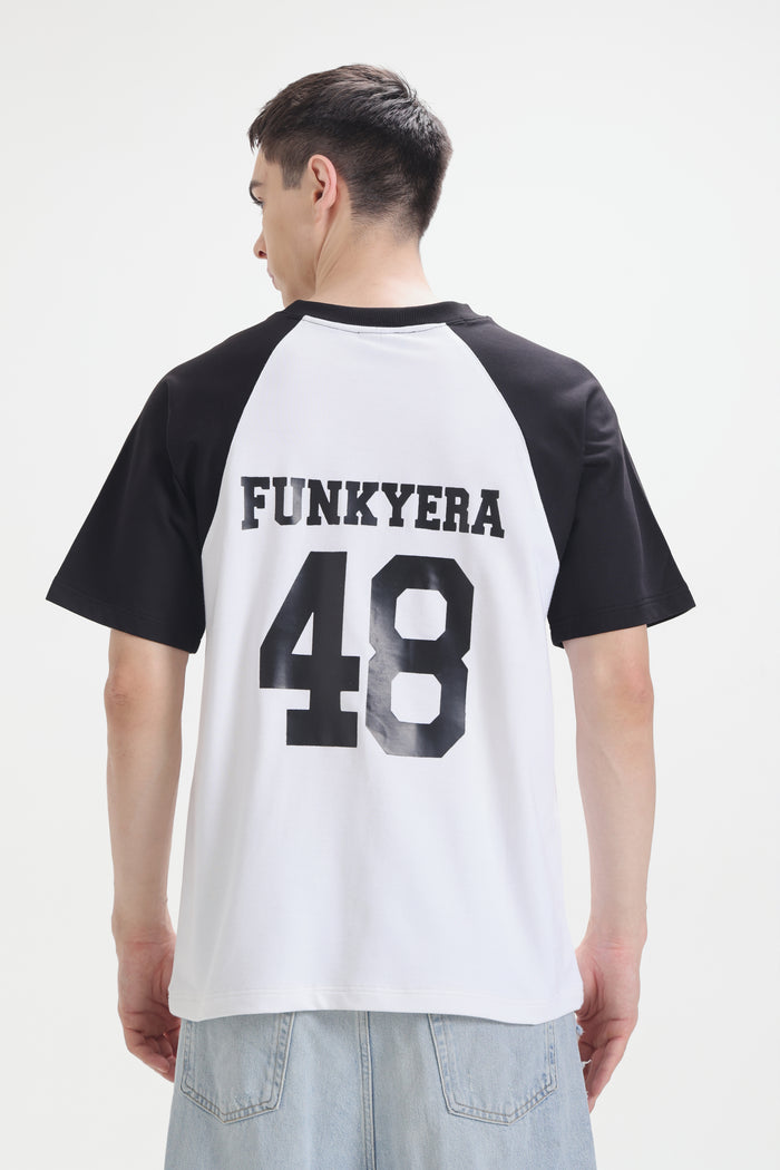Funky Era Dropout University Black and White Raglan Oversized T-Shirt
