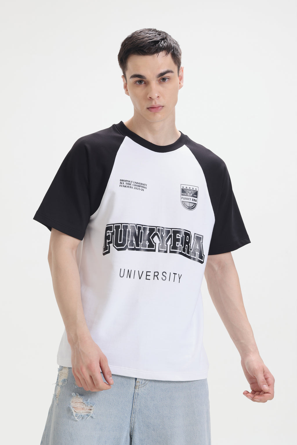Funky Era Dropout University Black and White Raglan Oversized T-Shirt