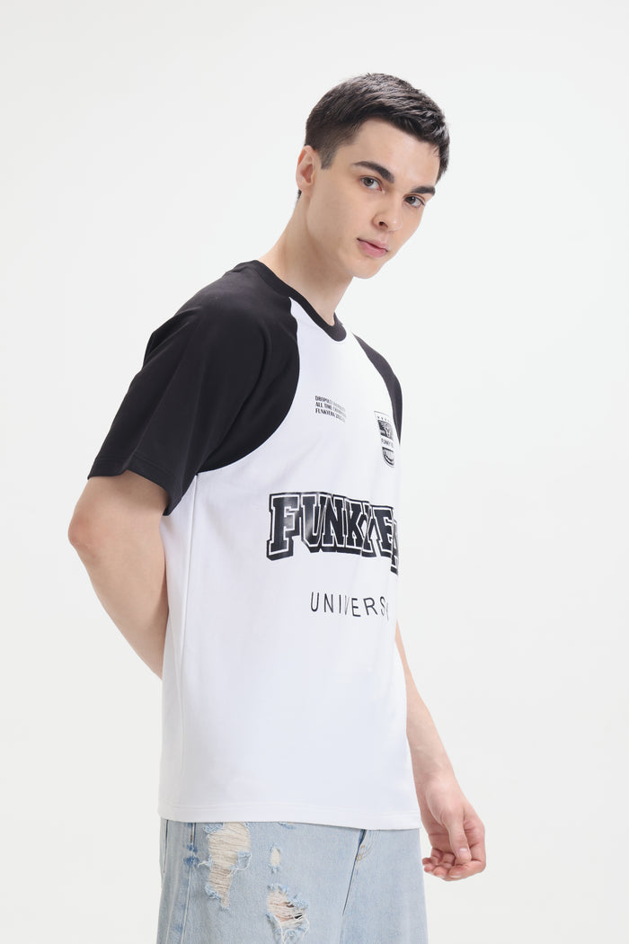 Funky Era Dropout University Black and White Raglan Oversized T-Shirt