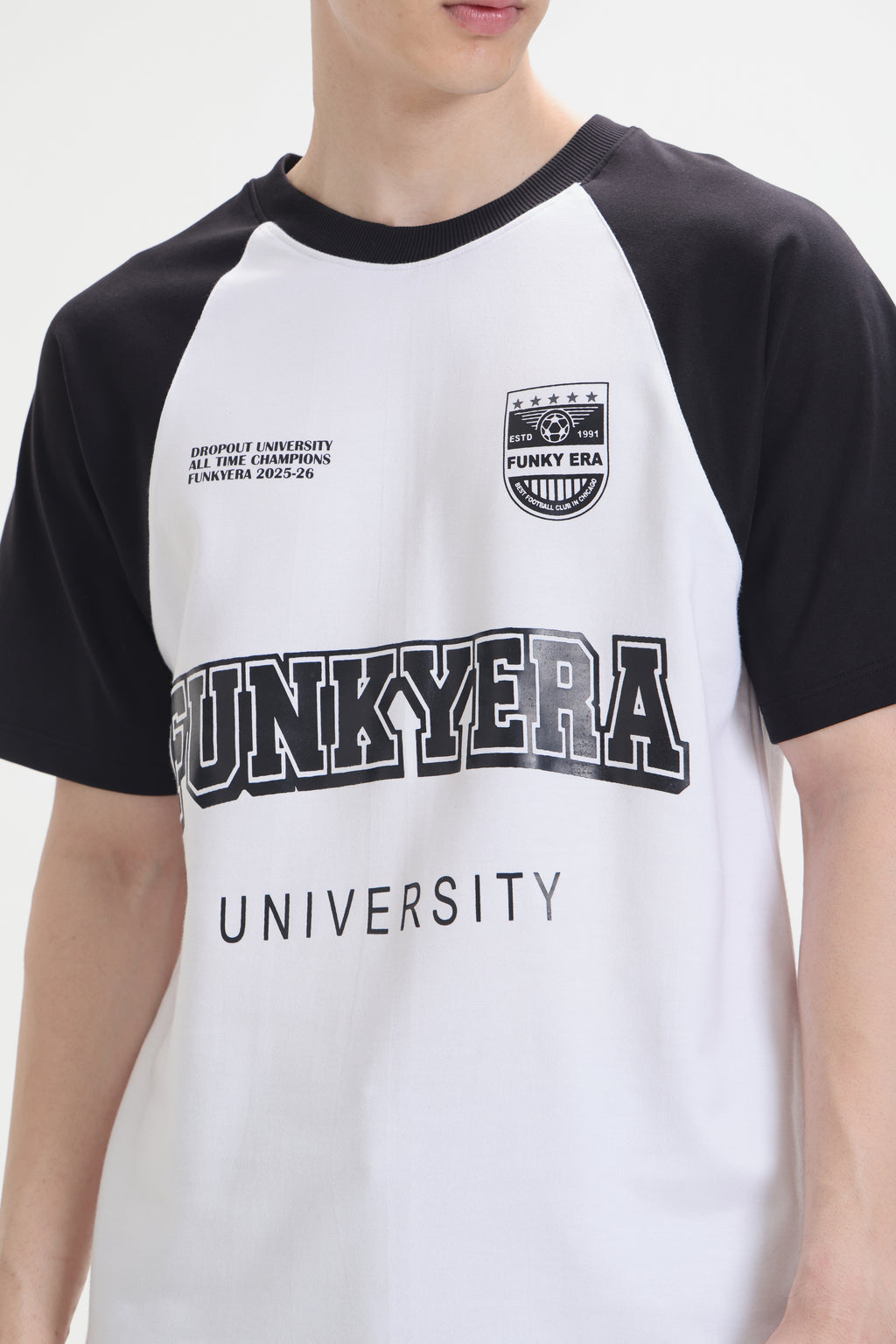 Funky Era Dropout University Black and White Raglan Oversized T-Shirt
