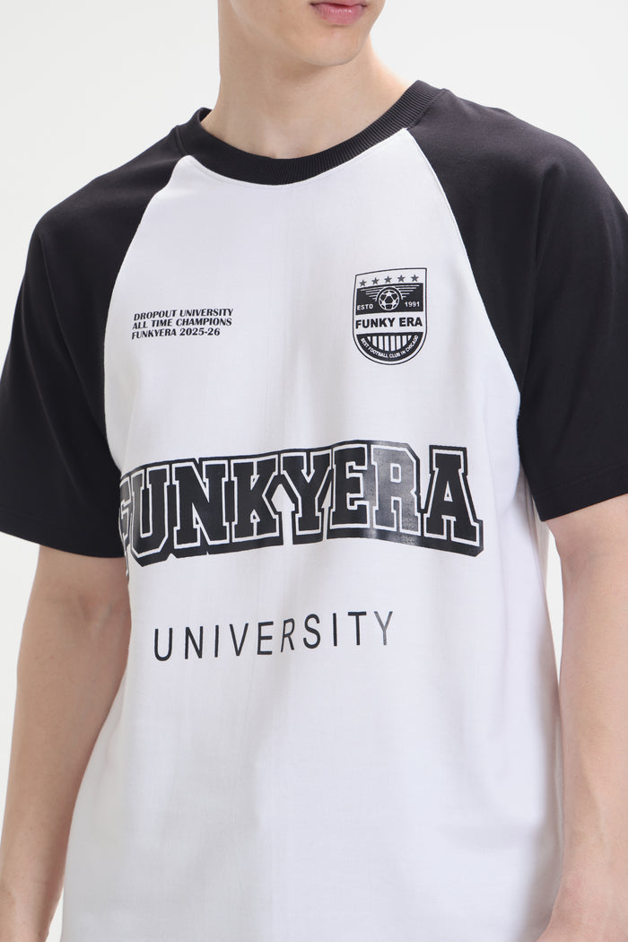 Funky Era Dropout University Black and White Raglan Oversized T-Shirt