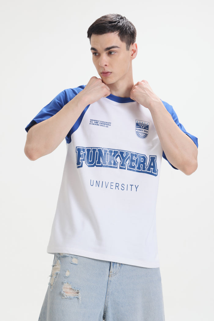 Funky Era Dropout University Royal Blue and White Raglan Oversized T-Shirt