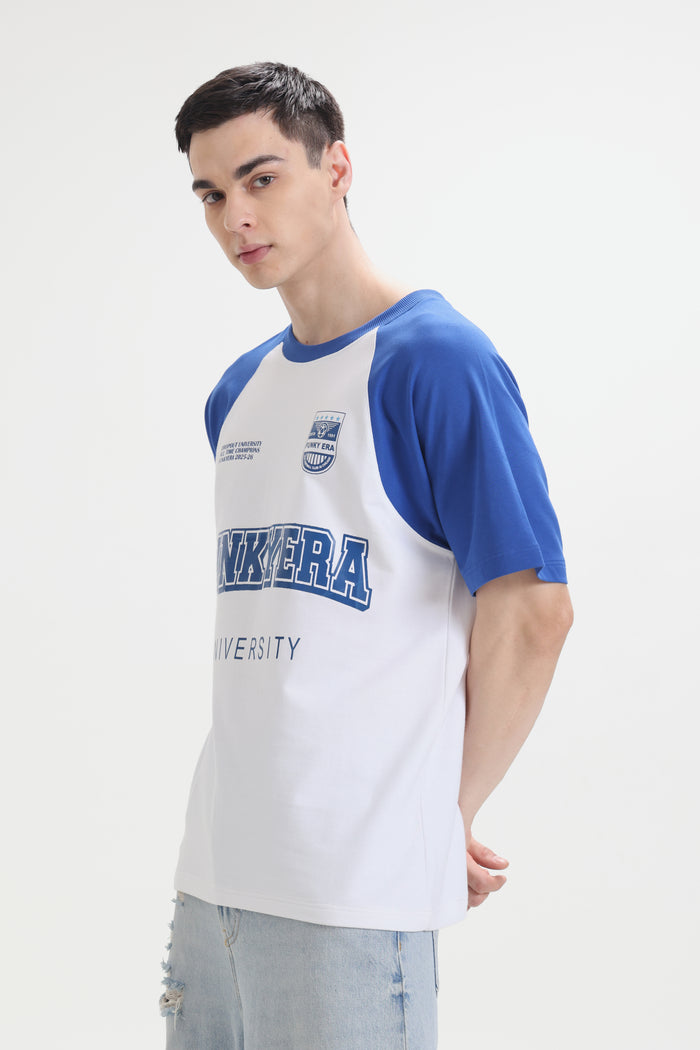 Funky Era Dropout University Royal Blue and White Raglan Oversized T-Shirt