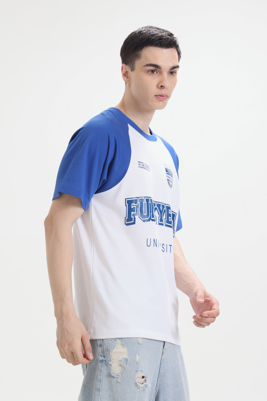 Funky Era Dropout University Royal Blue and White Raglan Oversized T-Shirt