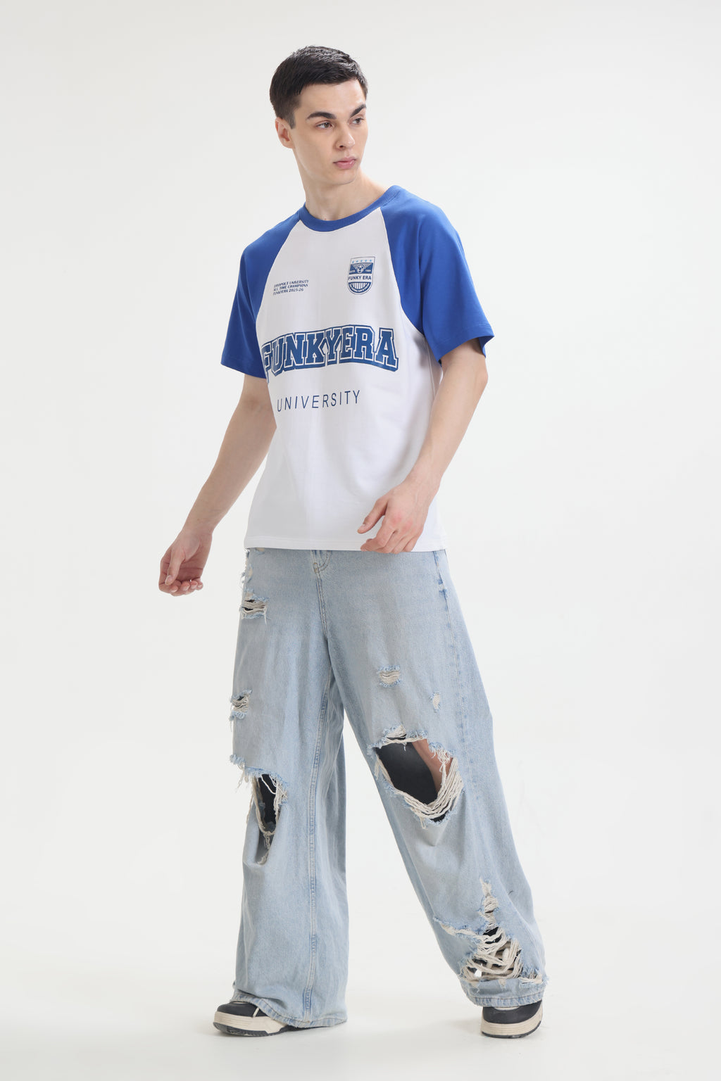 Funky Era Dropout University Royal Blue and White Raglan Oversized T-Shirt