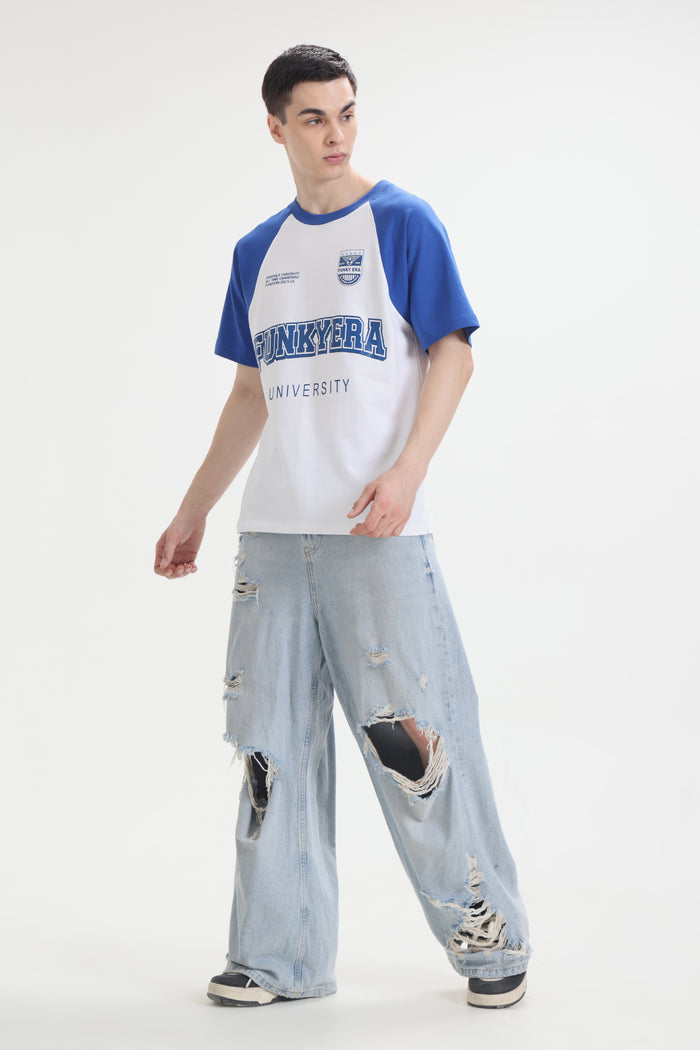 Funky Era Dropout University Royal Blue and White Raglan Oversized T-Shirt
