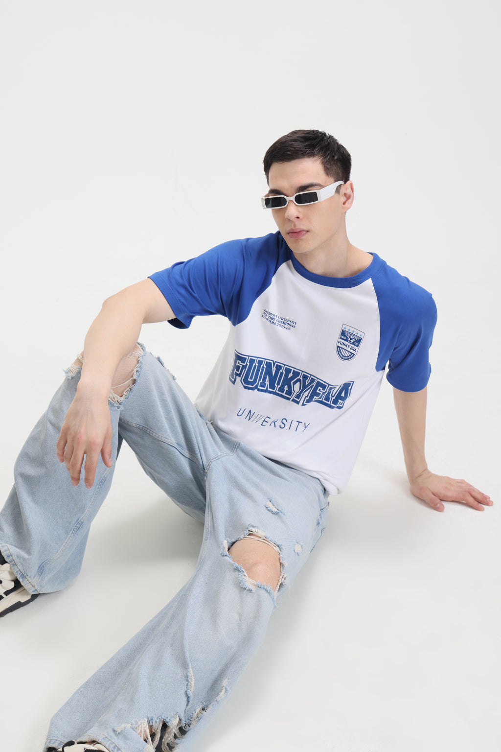 Funky Era Dropout University Royal Blue and White Raglan Oversized T-Shirt
