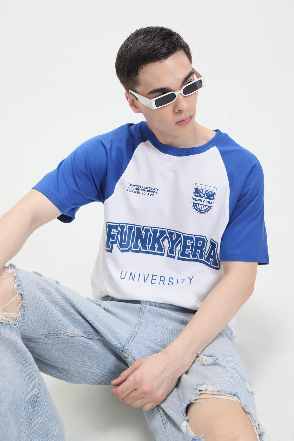 Funky Era Dropout University Royal Blue and White Raglan Oversized T-Shirt