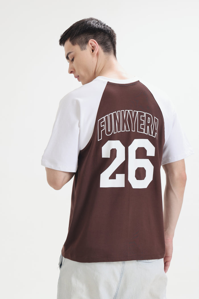 Sports Dept White and Coffee Raglan Oversized T-Shirt