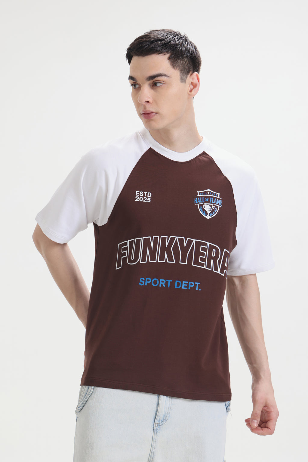 Sports Dept White and Coffee Raglan Oversized T-Shirt