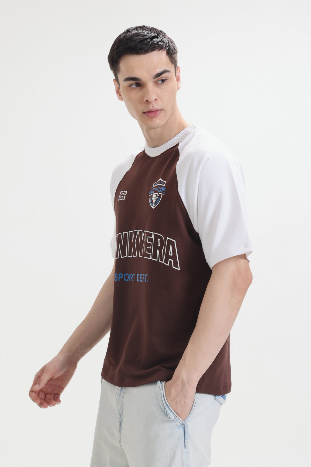 Sports Dept White and Coffee Raglan Oversized T-Shirt