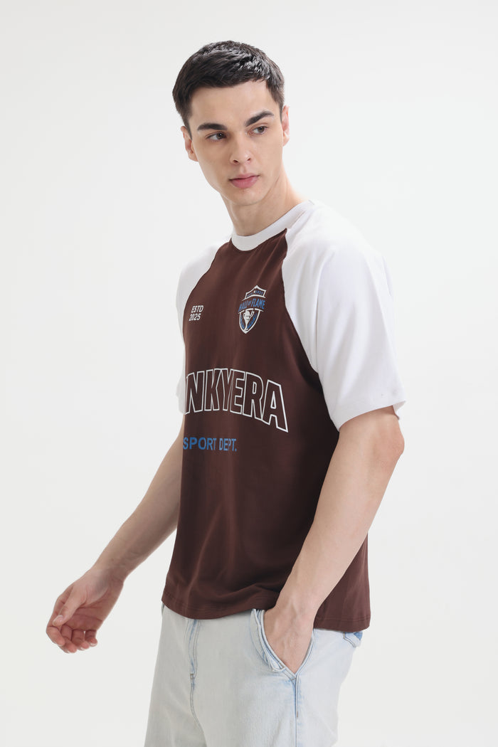 Sports Dept White and Coffee Raglan Oversized T-Shirt