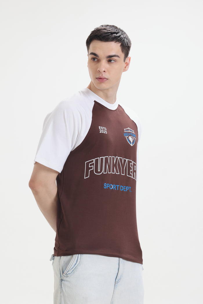 Sports Dept White and Coffee Raglan Oversized T-Shirt