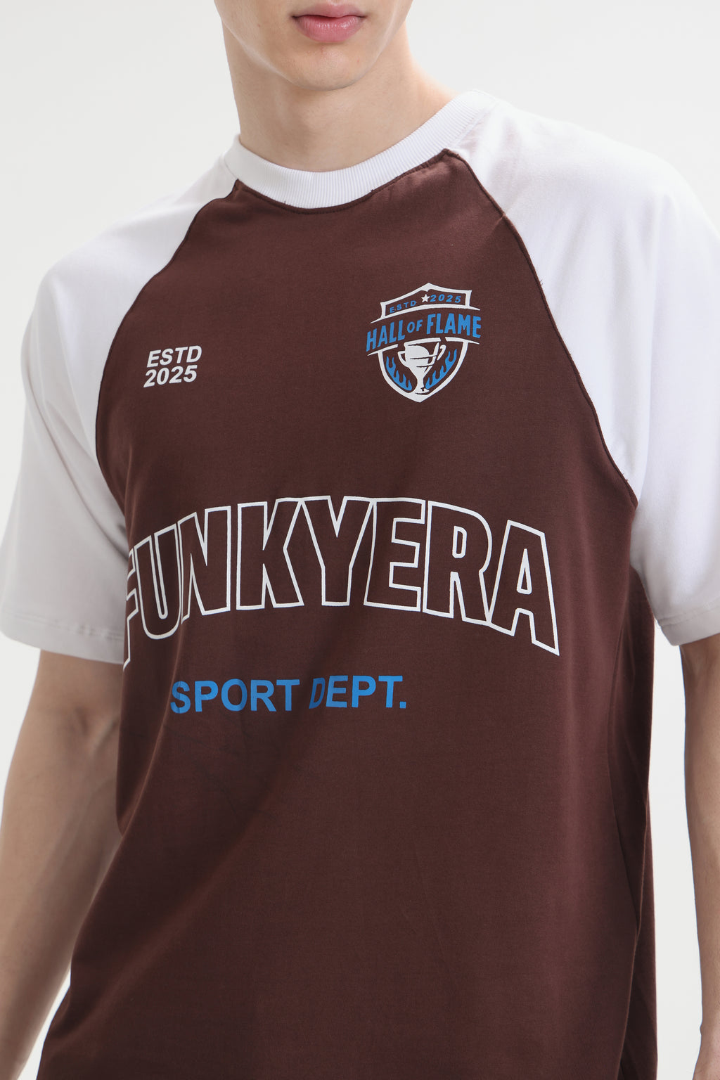 Sports Dept White and Coffee Raglan Oversized T-Shirt
