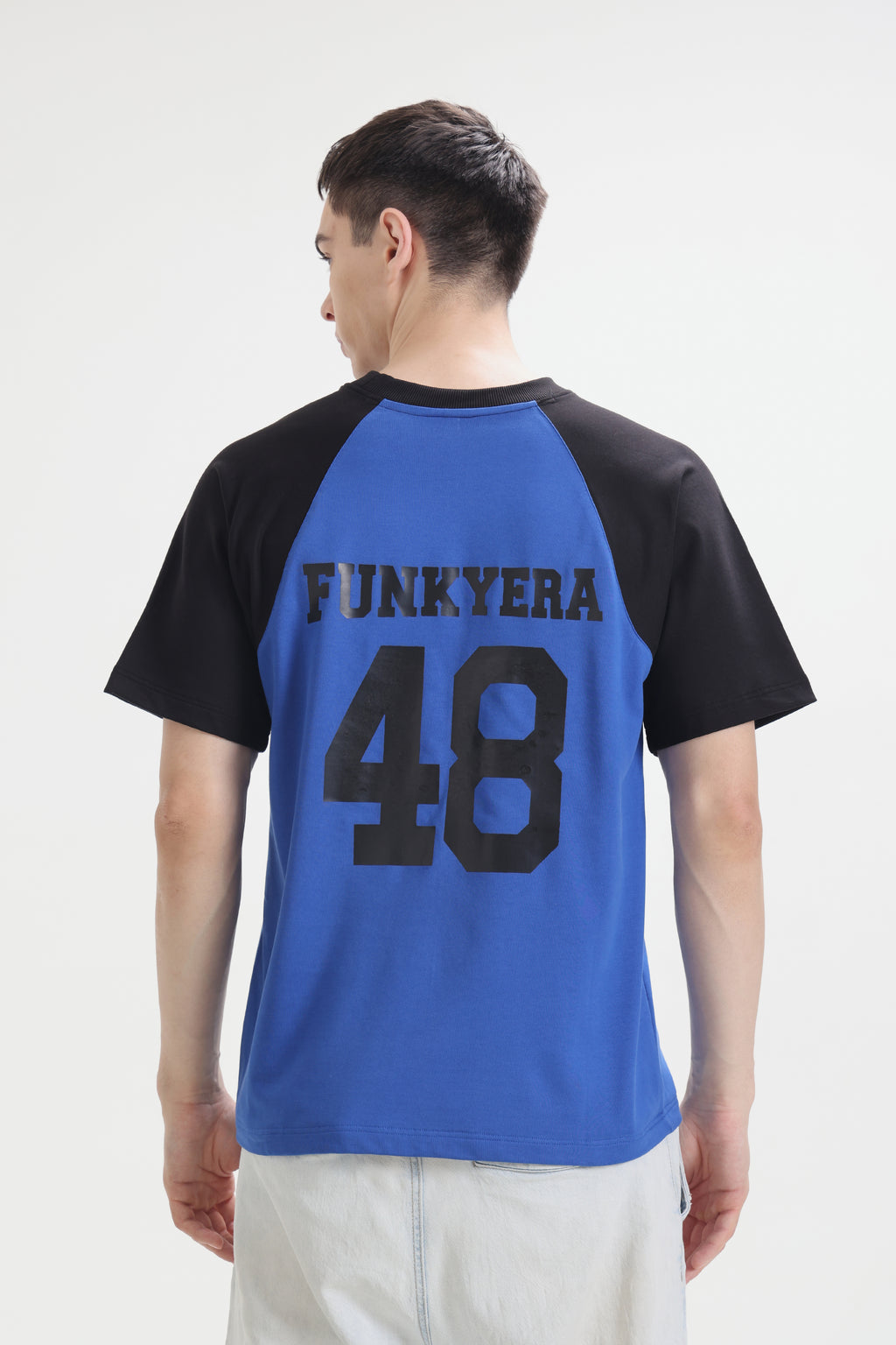 Funky Era Dropout University Black and Royal Blue Raglan Oversized T-Shirt