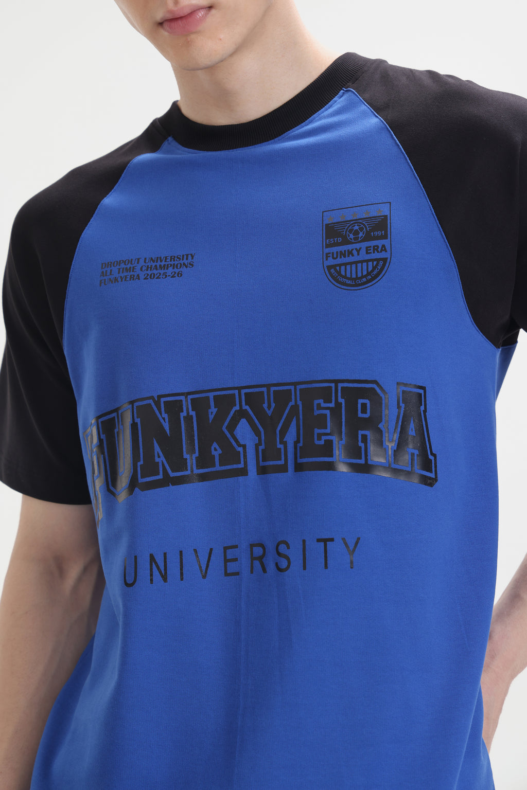 Funky Era Dropout University Black and Royal Blue Raglan Oversized T-Shirt
