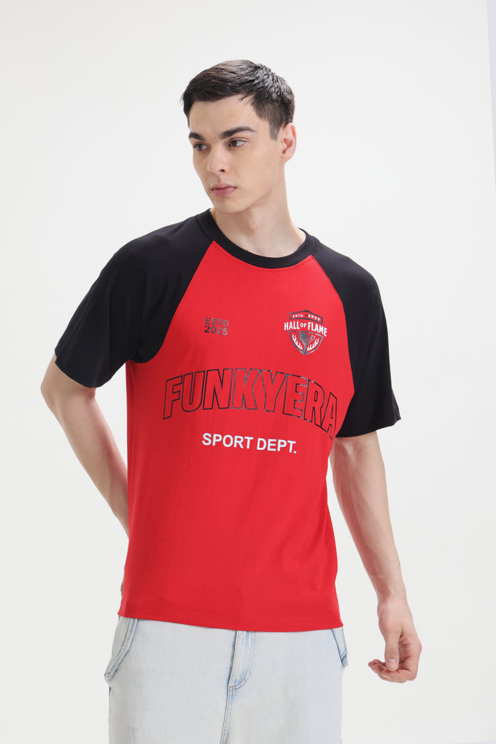 Sports Dept Black and Red Raglan Oversized T-Shirt