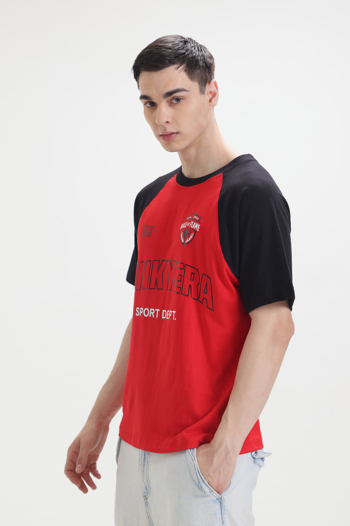 Sports Dept Black and Red Raglan Oversized T-Shirt