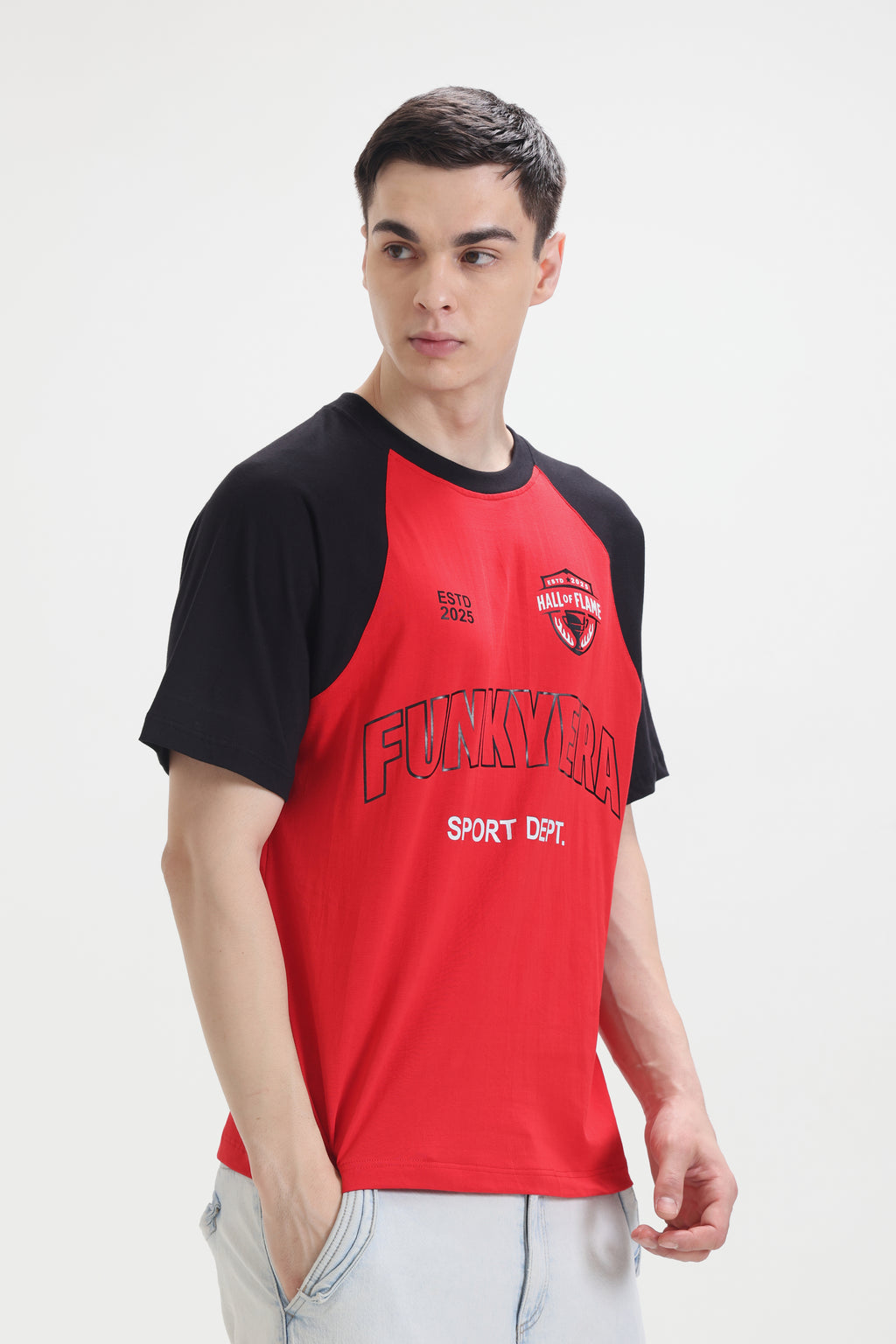 Sports Dept Black and Red Raglan Oversized T-Shirt