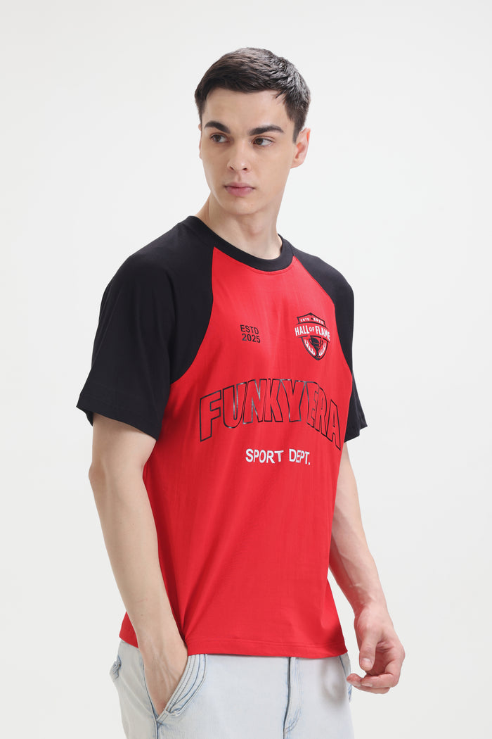 Sports Dept Black and Red Raglan Oversized T-Shirt