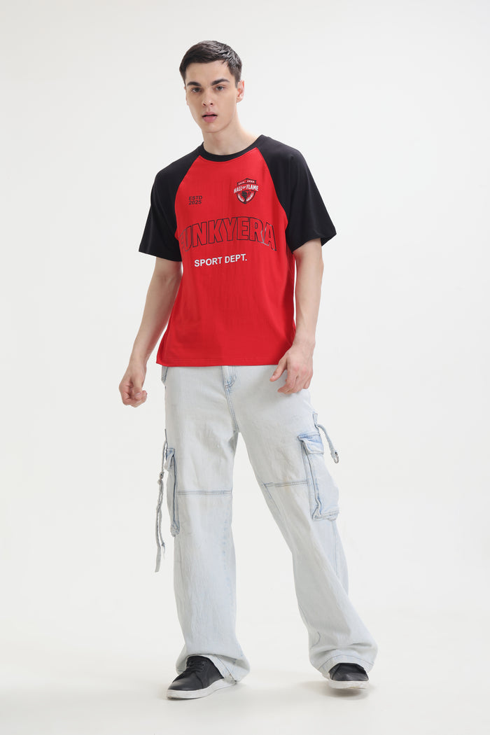 Sports Dept Black and Red Raglan Oversized T-Shirt