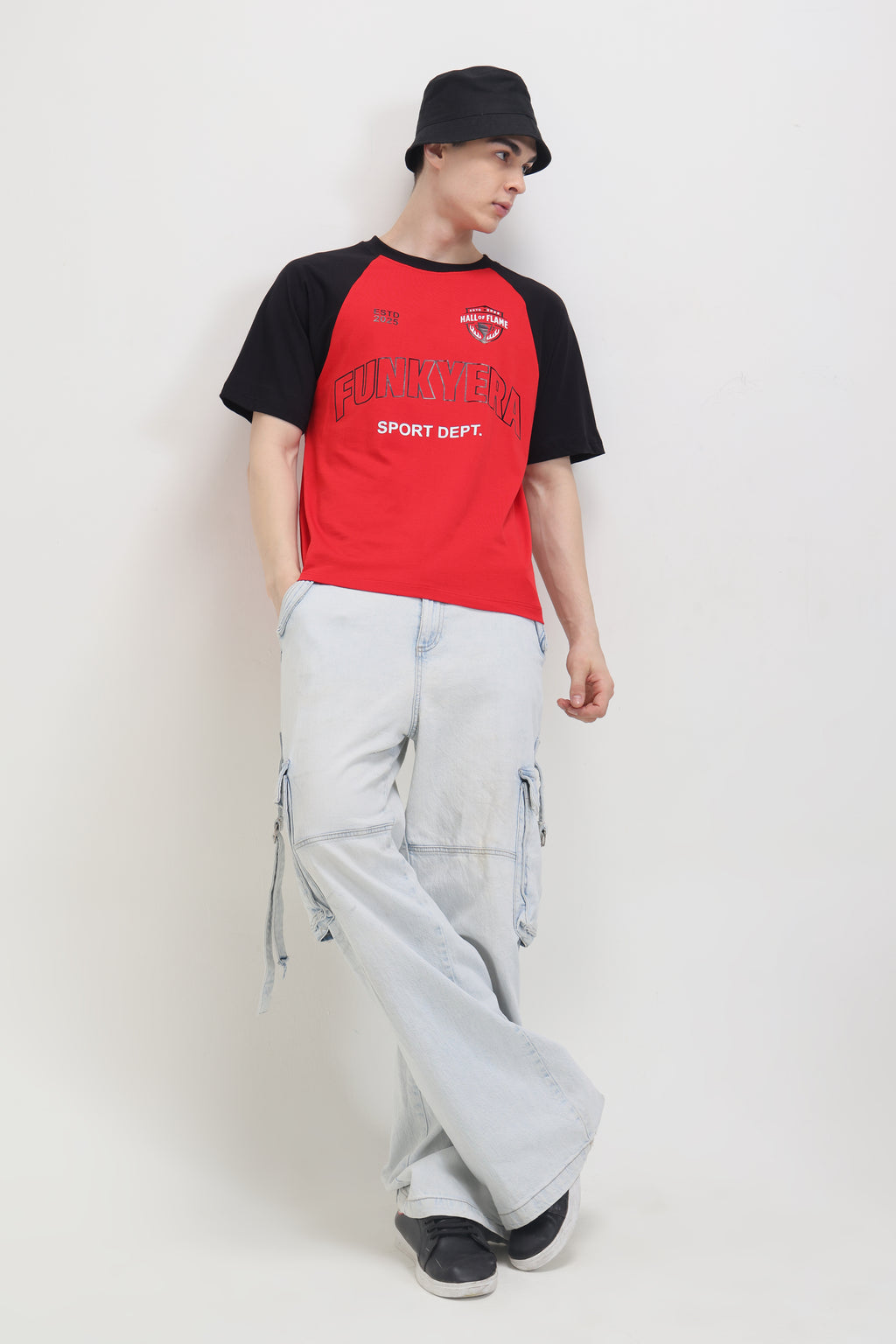 Sports Dept Black and Red Raglan Oversized T-Shirt