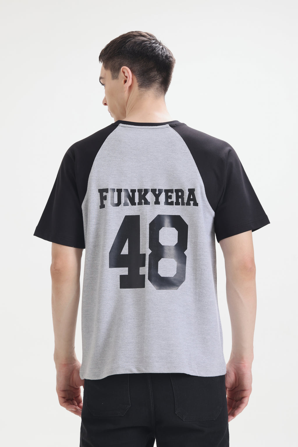Funky Era Dropout University Black and Grey Melange Raglan Oversized T-Shirt