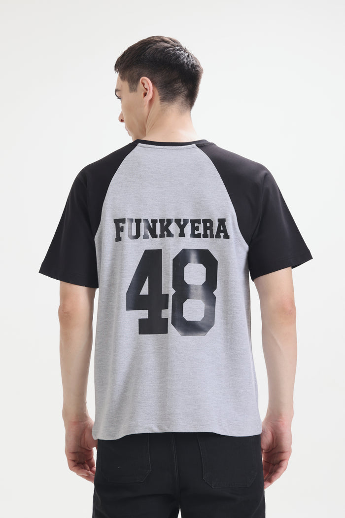Funky Era Dropout University Black and Grey Melange Raglan Oversized T-Shirt