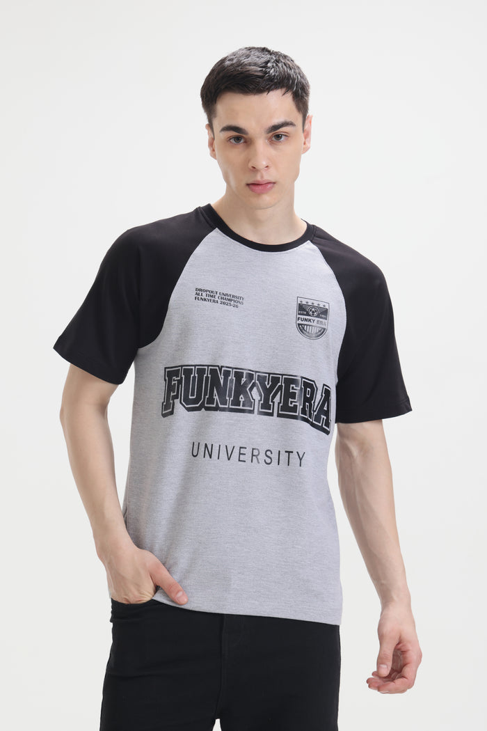 Funky Era Dropout University Black and Grey Melange Raglan Oversized T-Shirt