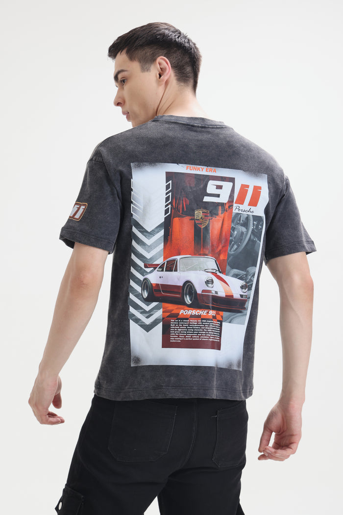Porsche Racing Edition Acidwash Black Oversized T-Shirt