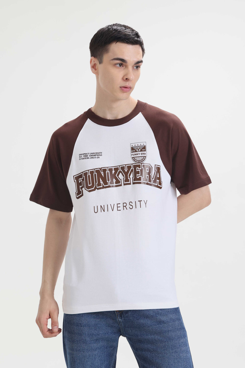 Funky Era Dropout University Coffee and White Raglan Oversized T-Shirt