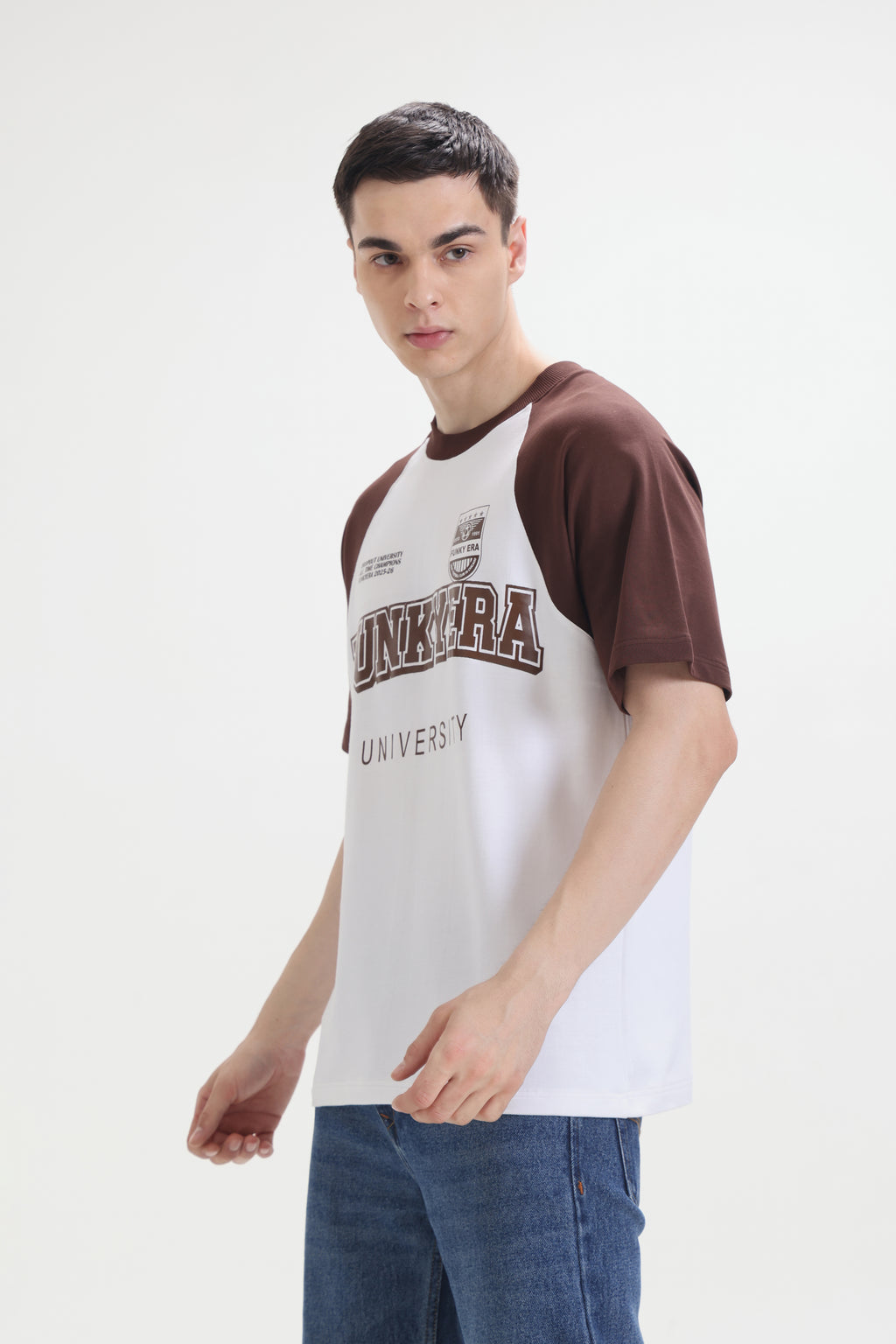 Funky Era Dropout University Coffee and White Raglan Oversized T-Shirt