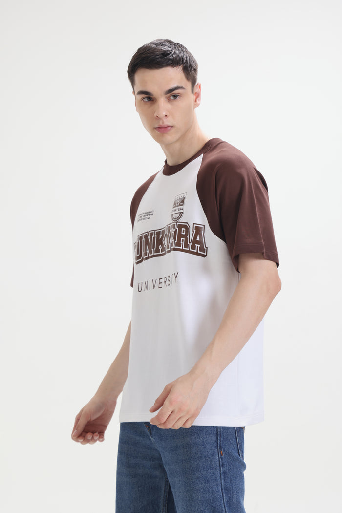 Funky Era Dropout University Coffee and White Raglan Oversized T-Shirt