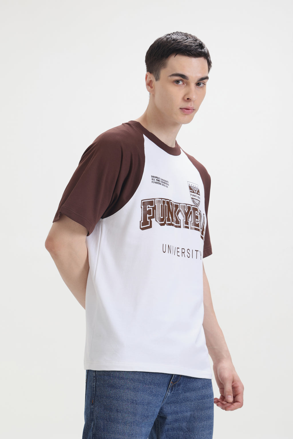Funky Era Dropout University Coffee and White Raglan Oversized T-Shirt