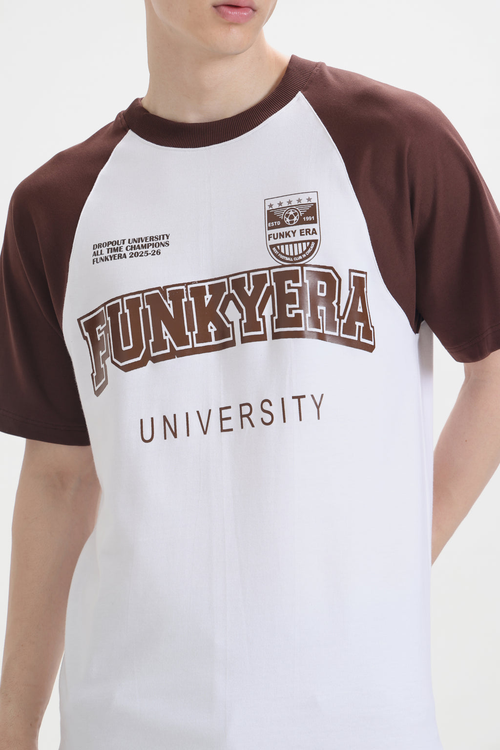 Funky Era Dropout University Coffee and White Raglan Oversized T-Shirt