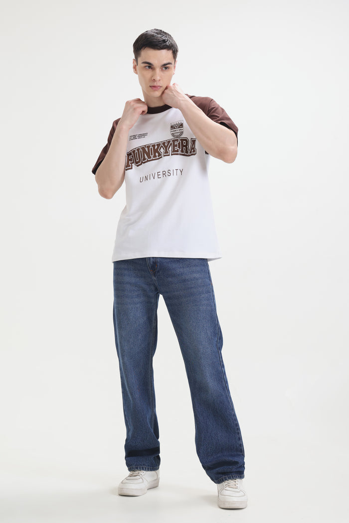 Funky Era Dropout University Coffee and White Raglan Oversized T-Shirt