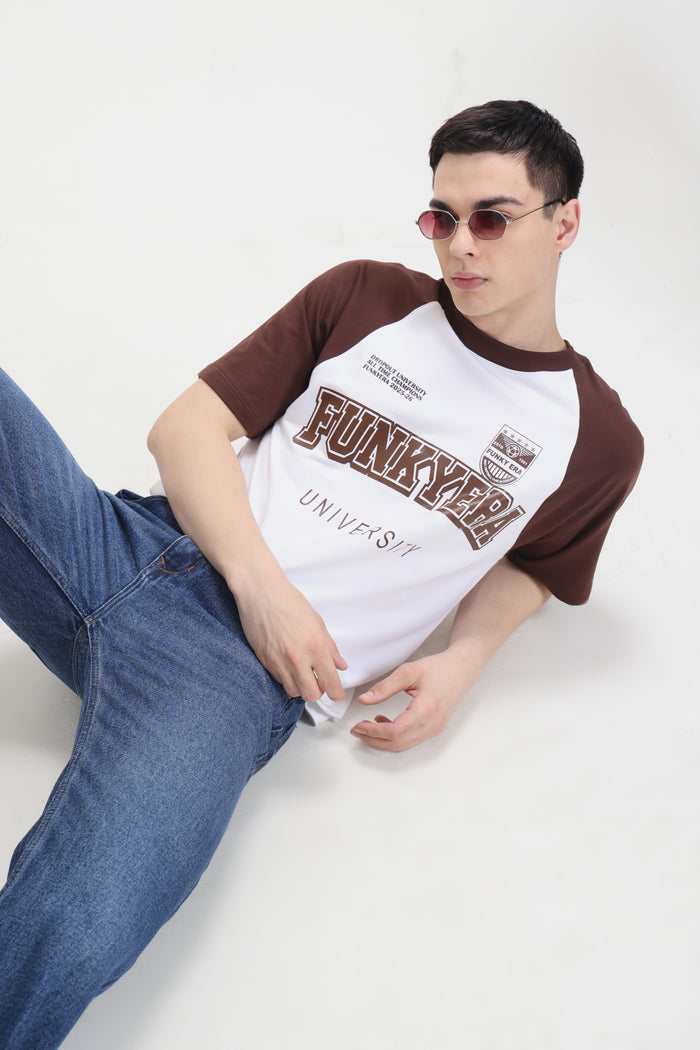 Funky Era Dropout University Coffee and White Raglan Oversized T-Shirt