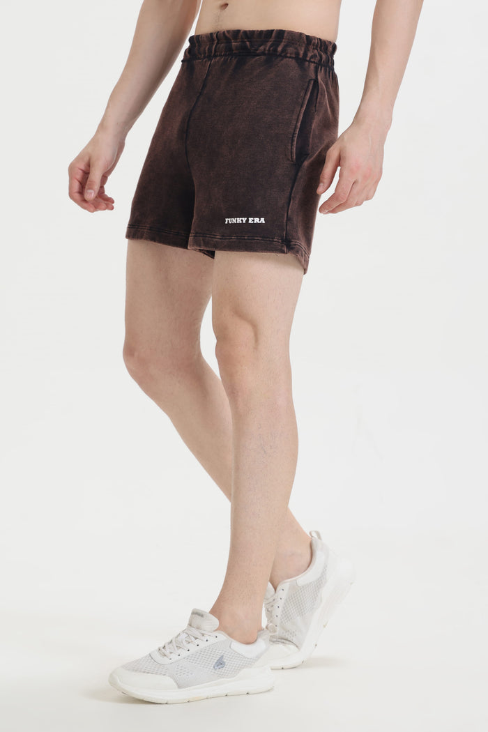 Dark brown acid wash shorts