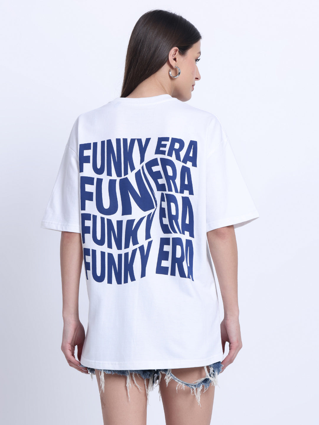 Funky Era White Oversized Back Graphic Printed Tee