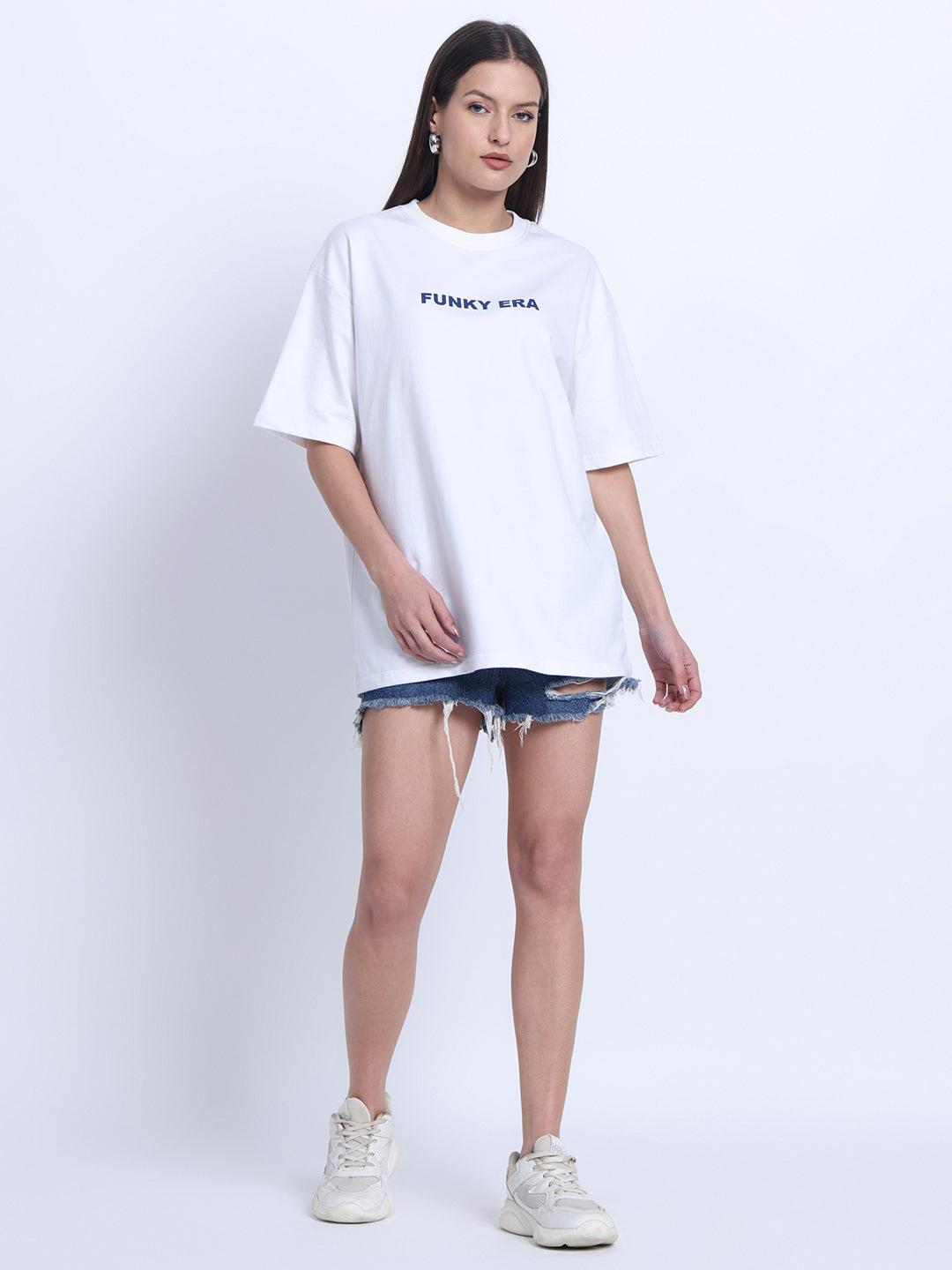 Funky Era White Oversized Back Graphic Printed Tee