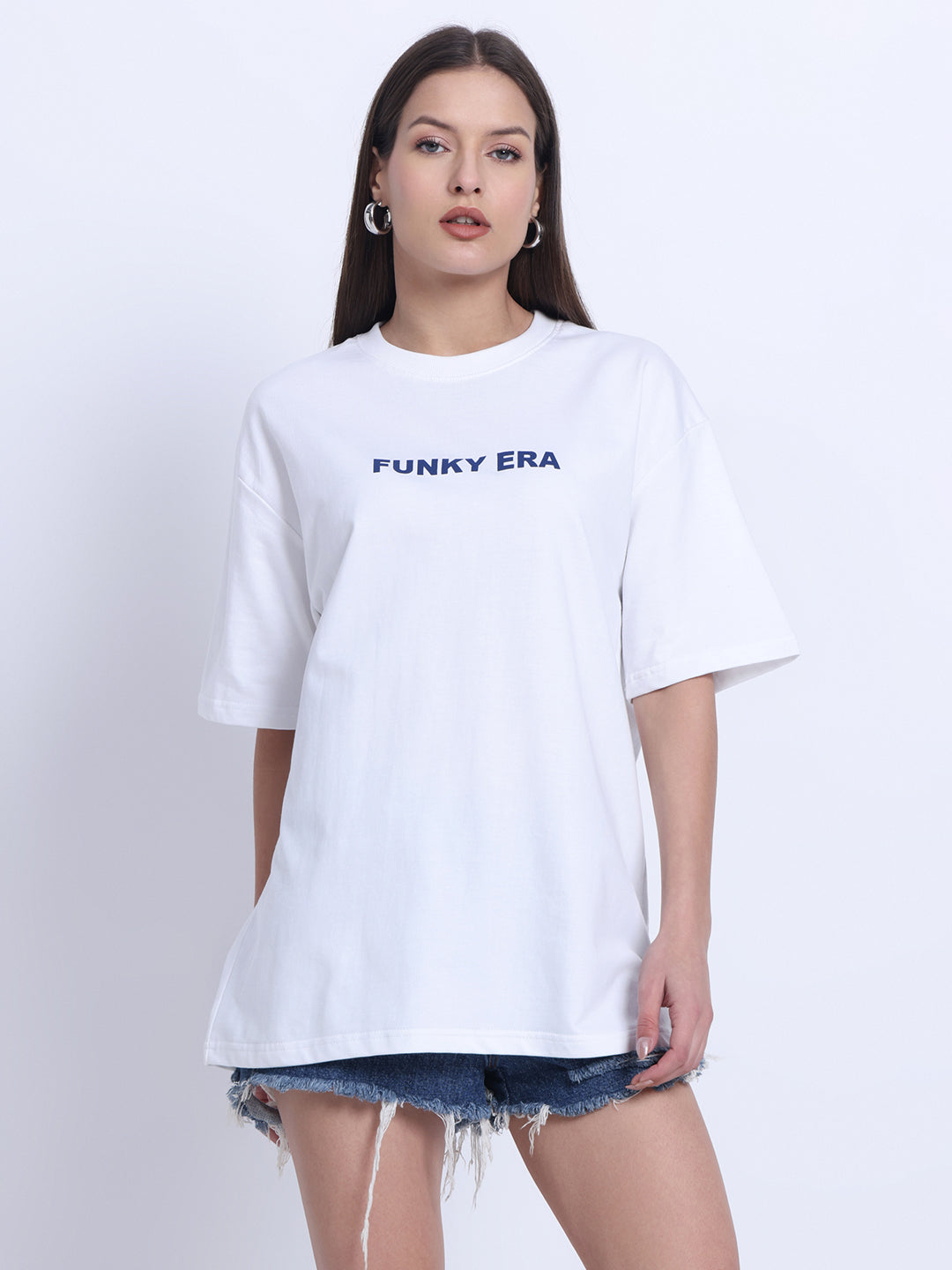 Funky Era White Oversized Back Graphic Printed Tee